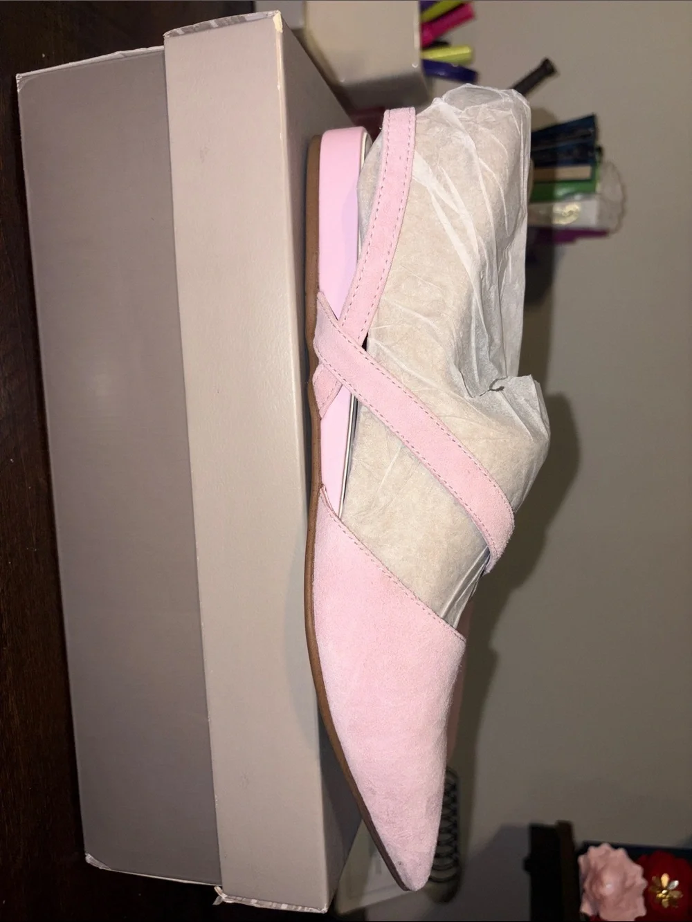 Franco Sarto Blush Pink Suede Pointed Slingback Flats